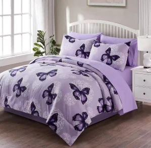 NOVINKA 2026 ! LUXUSNÍ BAVLNĚNÉ POVLEČENÍ TALODE na 2 postele 140x200/70x90 - MOTÝLCI VIOLET