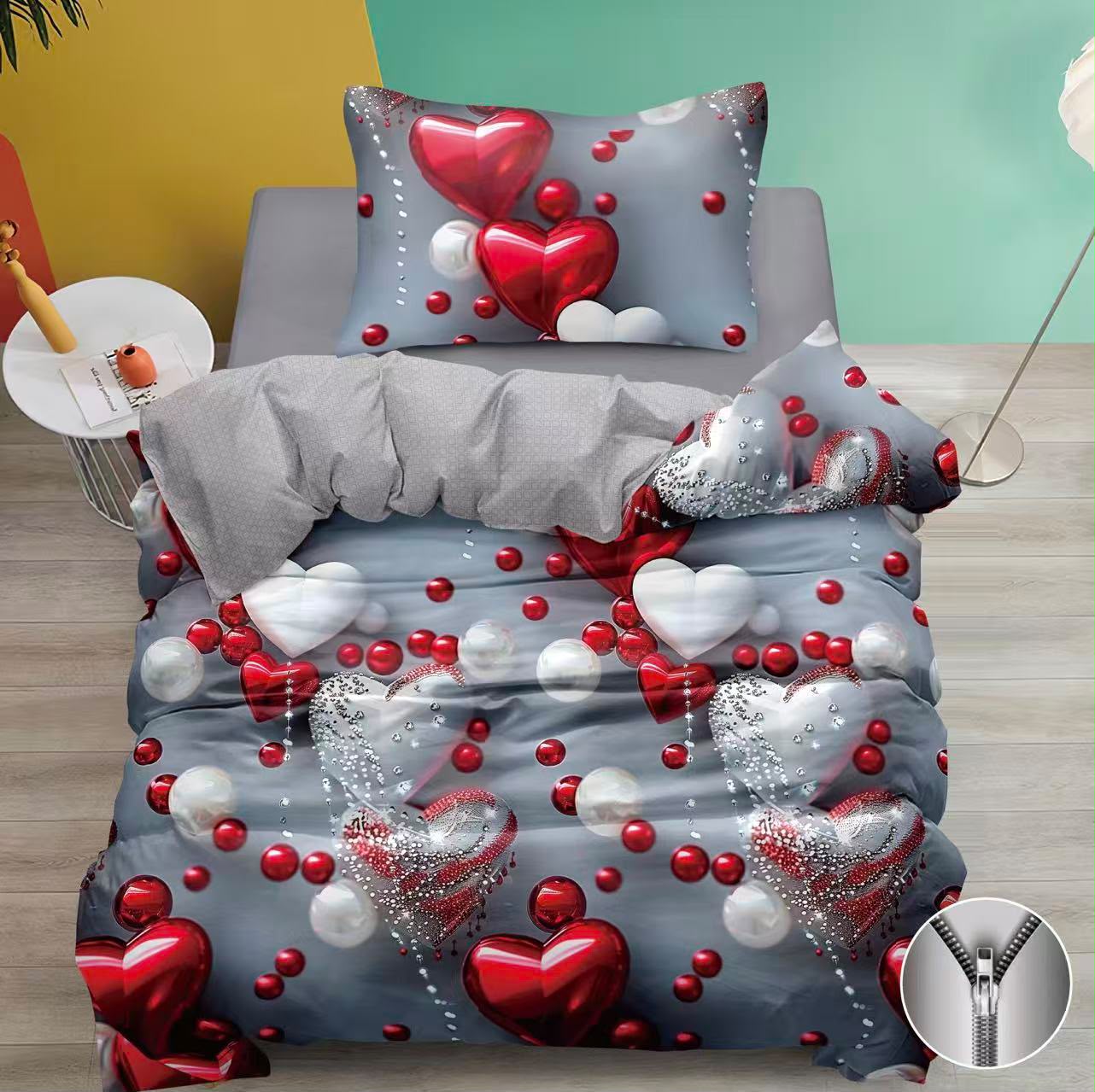 CENOVÝ TRHÁK ! LUXUSNÍ BAVLNĚNÉ POVLEČENÍ - Red & White Hearts 140x200/70x90cm
