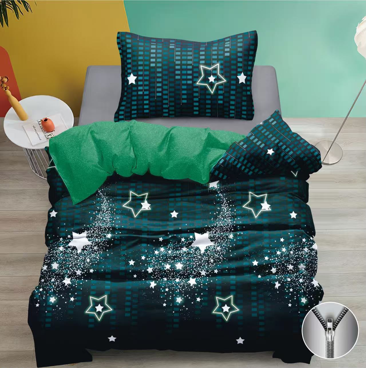NOVINKA 2026 ! Exkluzivní oboustranné Bavlněné povlečení s 3D efektem 140x200/70x90 cm - Green Happy Stars