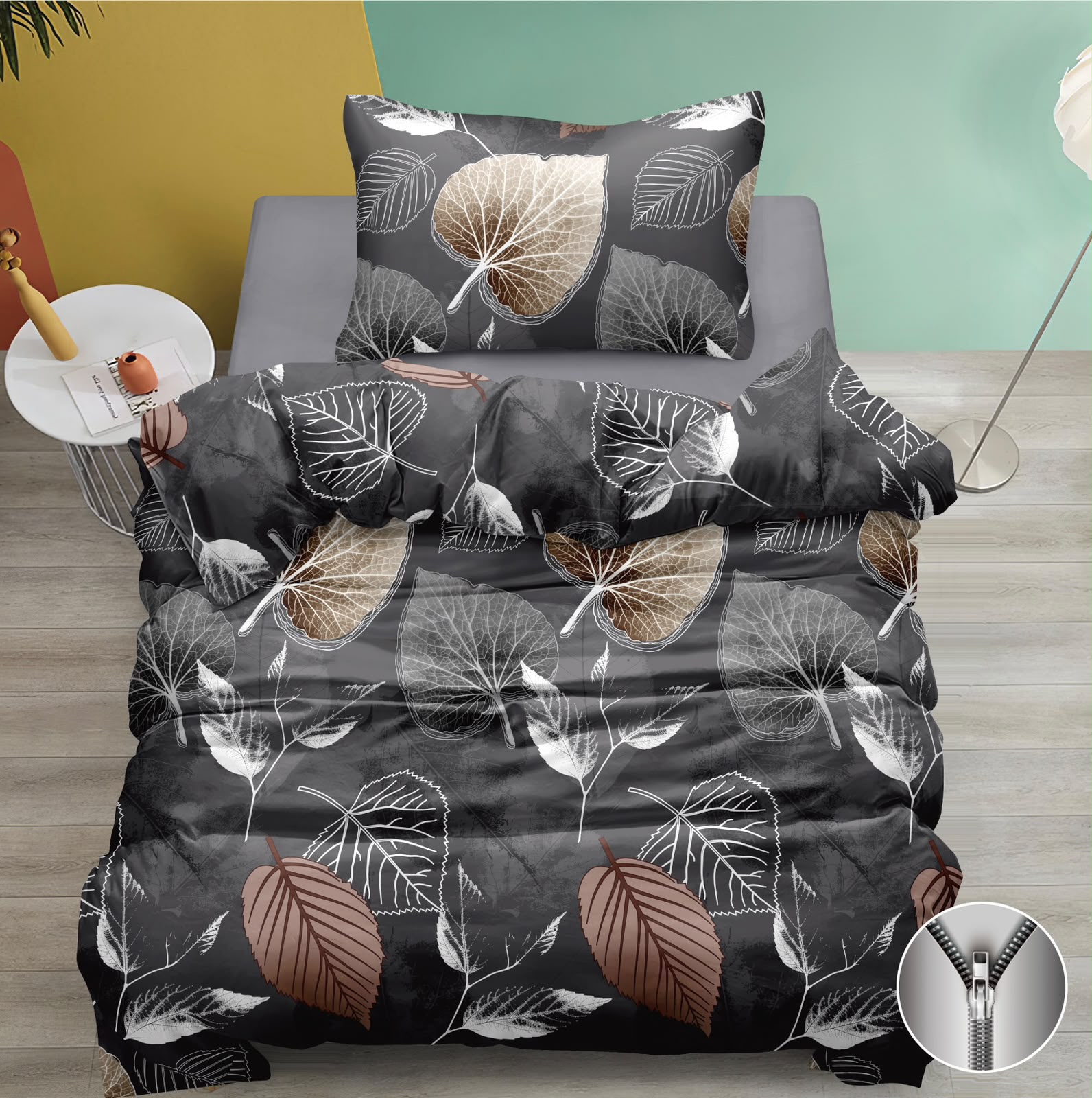 CENOVÝ TRHÁK ! Exkluzivní oboustranné Bavlněné povlečení s 3D efektem 140x200/70x90 cm - LISTY