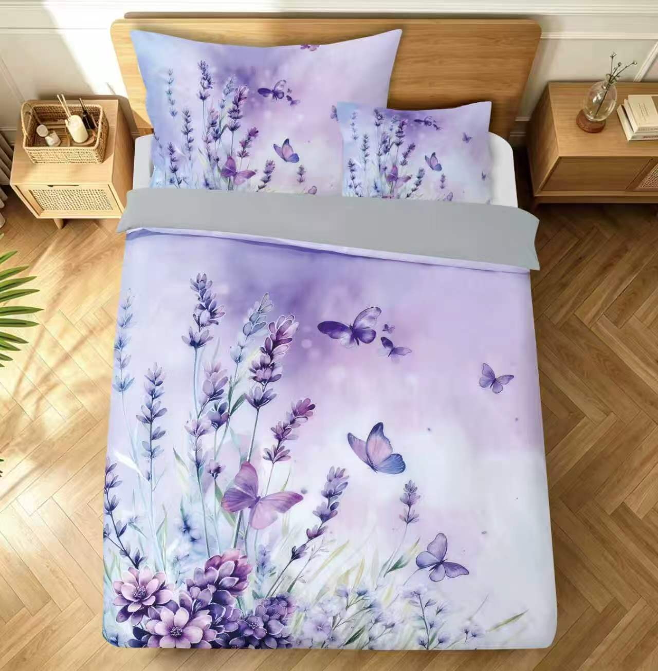 Novinka 2026 – Exkluzivní Povlečení s 3d efektem LEVANDULE S MOTÝLKY 140x200/70x90cm + povlak na polštářek ZDARMA !